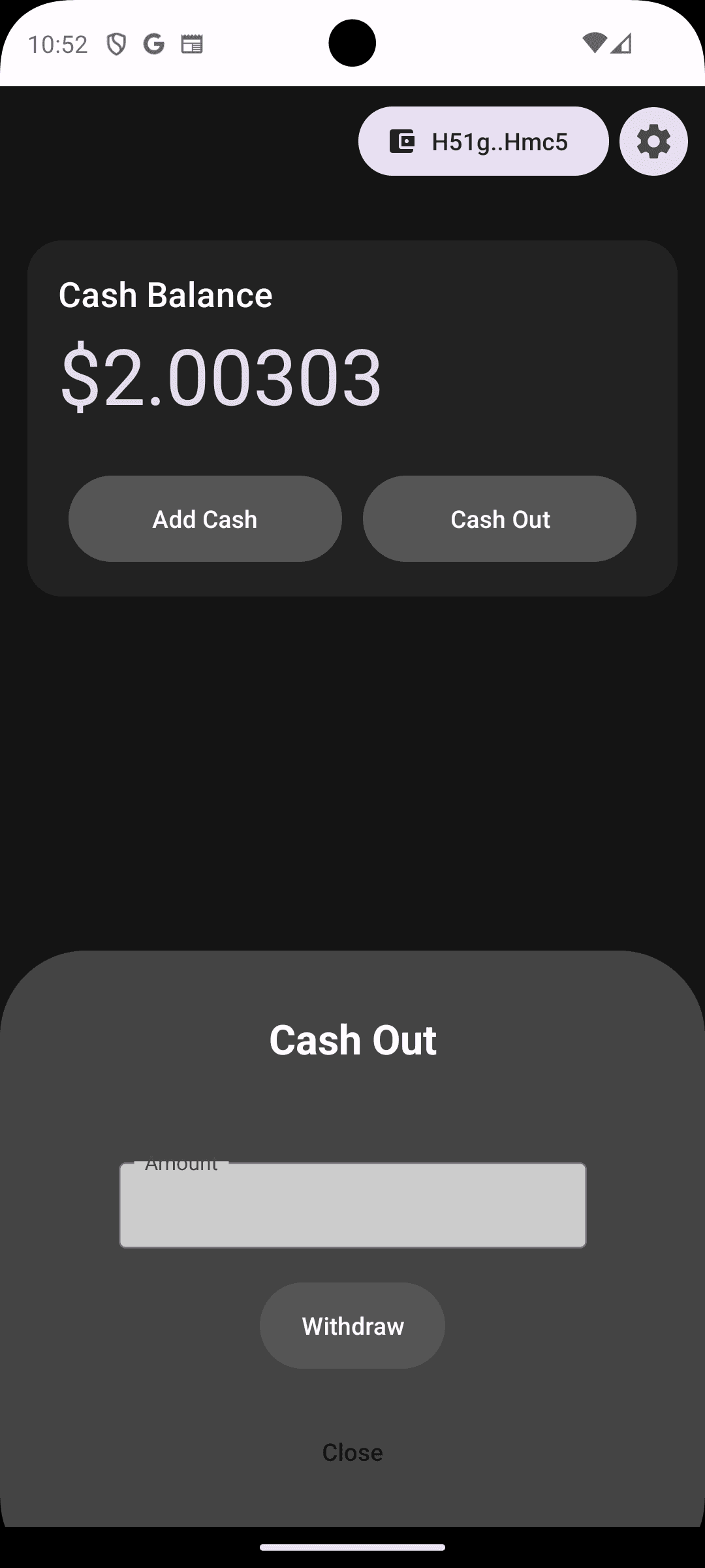 Cash Out Modal